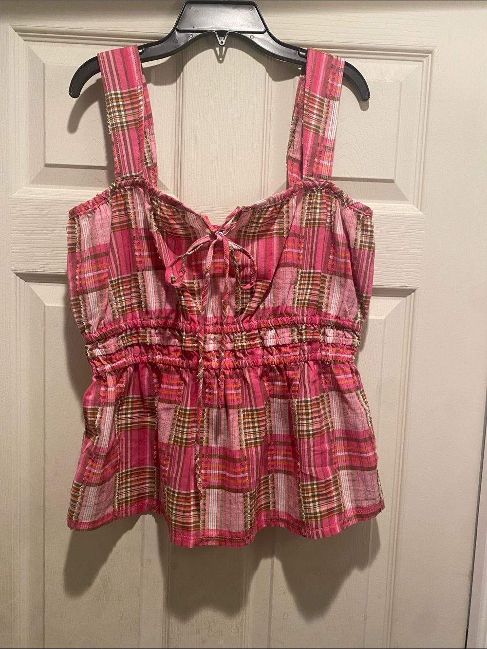 Pink Plaid Sleeveless Peplum Top - Brand